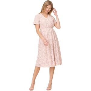 Size L Tea n Rose Blush Pink 100% Cotton Lace Midi Dress